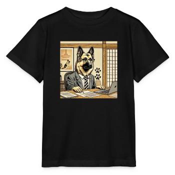 Schäferhund am Schreibtisch - Ukiyo-e Stil - Stanley/Stella Kinder T-Shirt MINI CREATOR  - Schwarz - Vorne - Mikhail (115cm)