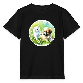 Hund und Katze in Harmonie - Stanley/Stella Kinder T-Shirt MINI CREATOR  - Schwarz - Vorne - Mikhail (115cm)