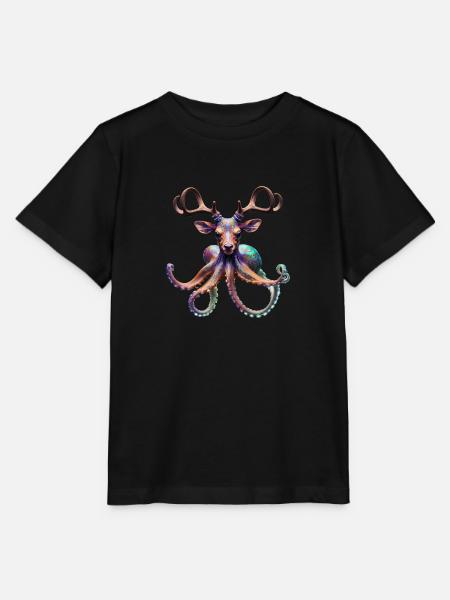 Psychedelischer Hirsch Oktopus mit Geweih - Stanley/Stella Kinder T-Shirt MINI CREATOR - Schwarz