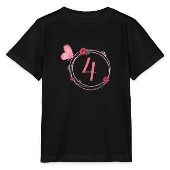 4e anniversaire papillon et fleurs fillettes - T-shirt bio MINI CREATOR Stanley/Stella Enfant - noir - Devant - Mikhail (115cm)