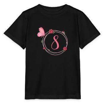 8e anniversaire papillon et fleurs fillettes - T-shirt bio MINI CREATOR Stanley/Stella Enfant - noir - Devant - Mikhail (115cm)