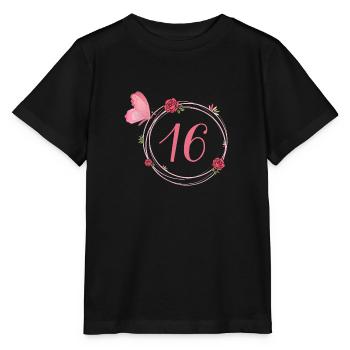16e anniversaire papillon et fleurs fillettes - T-shirt bio MINI CREATOR Stanley/Stella Enfant - noir - Devant - Mikhail (115cm)