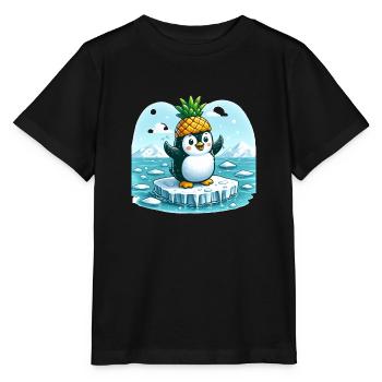 Witziger Pinguin mit Ananas auf Eisscholle - Stanley/Stella Kinder T-Shirt MINI CREATOR  - Schwarz - Vorne - Mikhail (115cm)