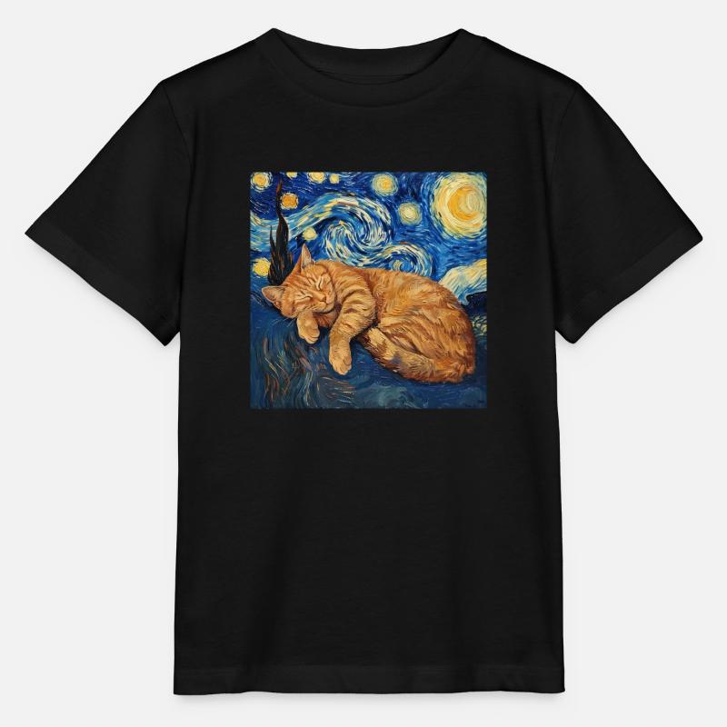 Chat Van Gogh Nuit étoilée - T-shirt bio MINI CREATOR Stanley/Stella Enfant - noir