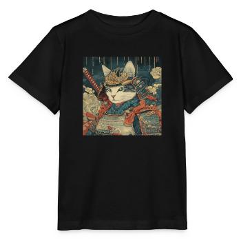 Cat Samurai Japan Ukiyo-E - Stanley/Stella MINI CREATOR Kids’ T-Shirt - black - Front - Mikhail (115cm)