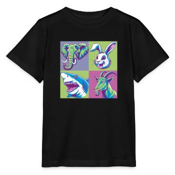 Pop Art Elephant Goat Bunny Shark Colorful - Stanley/Stella MINI CREATOR Kids’ T-Shirt - black - Front - Mikhail (115cm)