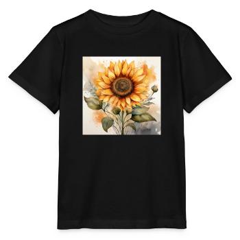 Vibrant Sunflower Watercolour Art - Stanley/Stella MINI CREATOR Kids’ T-Shirt - black - Front - Mikhail (115cm)