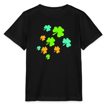 Kleeblatt Viele Dreiblättrige Blätter Grün Muster - Stanley/Stella Kinder T-Shirt MINI CREATOR  - Schwarz - Vorne - Mikhail (115cm)