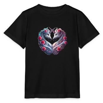 Vales Heart - Valentinstag Einhörner Romantik - Stanley/Stella Kinder T-Shirt MINI CREATOR  - Schwarz - Vorne - Mikhail (115cm)