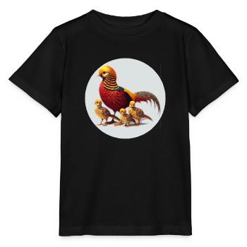Goldfasan mit Jungen - Stanley/Stella Kinder T-Shirt MINI CREATOR  - Schwarz - Vorne - Mikhail (115cm)
