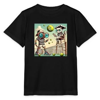 Tennis humour chat filet raquette balle - T-shirt bio MINI CREATOR Stanley/Stella Enfant - noir - Devant - Mikhail (115cm)