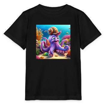 Squid with a funny snail in the reef - Stanley/Stella MINI CREATOR Kids’ T-Shirt - black - Front - Mikhail (115cm)