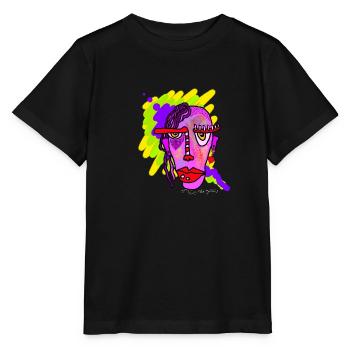 Neonfarbenes Linienporträt - Stanley/Stella Kinder T-Shirt MINI CREATOR  - Schwarz - Vorne - Mikhail (115cm)
