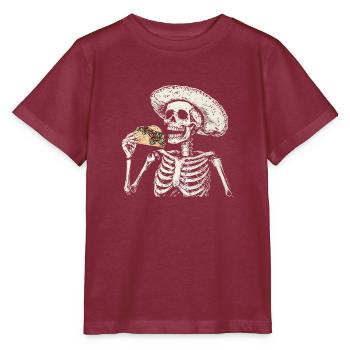 Skeleton Taco Mexican Food Sombrero - Stanley/Stella MINI CREATOR Kids’ T-Shirt - burgundy - Front - Kain (125cm)