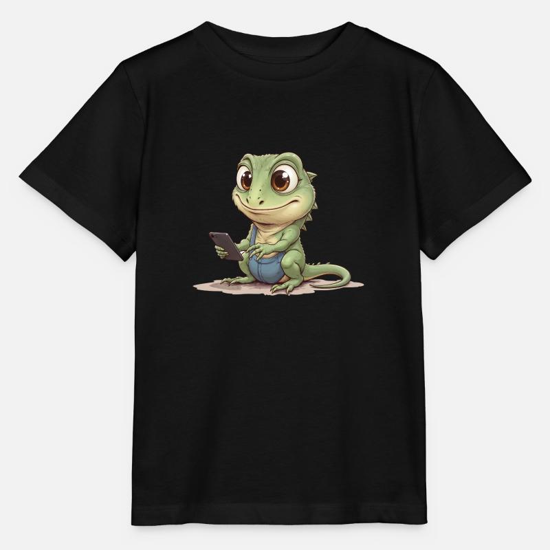 Bébé lézard avec téléphone portable - T-shirt bio MINI CREATOR Stanley/Stella Enfant - noir