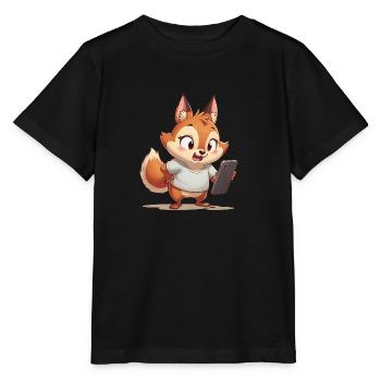 Renard avec téléphone portable - T-shirt bio MINI CREATOR Stanley/Stella Enfant - noir - Devant - Mikhail (115cm)