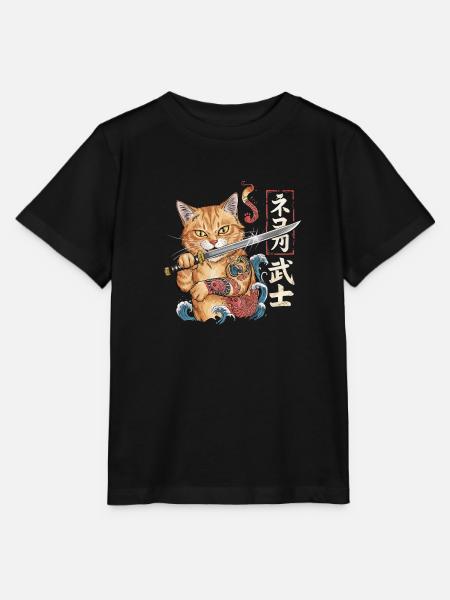 Samurai-Katze - Stanley/Stella Kinder T-Shirt MINI CREATOR - Schwarz