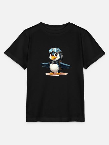 Der abenteuerlustige Pinguin-Pilot - Stanley/Stella Kinder T-Shirt MINI CREATOR  - Schwarz