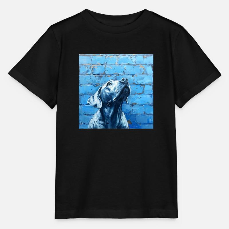 Chien levant fidèlement les yeux devant le mur bleu - T-shirt bio MINI CREATOR Stanley/Stella Enfant - noir
