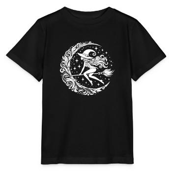 Witch on broom - Stanley/Stella MINI CREATOR Kids’ T-Shirt - black - Front - Mikhail (115cm)