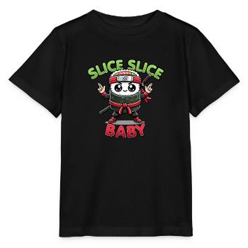 Kawaii Sushi Ninja Slice Slice Baby Lustiges Essen Wortspiel - Stanley/Stella Kinder T-Shirt MINI CREATOR  - Schwarz - Vorne - Mikhail (115cm)