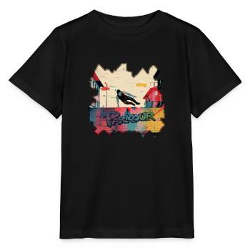 Parkour in der Stadt – Urbaner Akrobatiksprung - Stanley/Stella Kinder T-Shirt MINI CREATOR  - Schwarz - Vorne - Mikhail (115cm)
