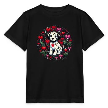 Valentine Dalmatian with Bleeding Hearts - Stanley/Stella MINI CREATOR Kids’ T-Shirt - black - Front - Mikhail (115cm)
