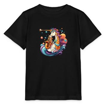 Jazziger Einhorn-Groove - Stanley/Stella Kinder T-Shirt MINI CREATOR  - Schwarz - Vorne - Mikhail (115cm)
