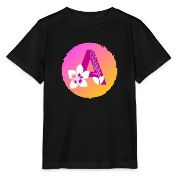Buchstabe A florales Muster - Stanley/Stella Kinder T-Shirt MINI CREATOR  - Schwarz - Vorne - Mikhail (115cm)