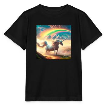 Licorne avec un arc-en-ciel dans un monde fantastique - T-shirt bio MINI CREATOR Stanley/Stella Enfant - noir - Devant - Mikhail (115cm)