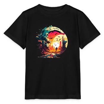 Einsamer Wanderer der Zukunft als Sci-Fi Pilger - Stanley/Stella Kinder T-Shirt MINI CREATOR  - Schwarz - Vorne - Mikhail (115cm)