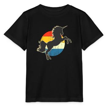 Einhorn Retro Sonnenuntergang - Stanley/Stella Kinder T-Shirt MINI CREATOR  - Schwarz - Vorne - Mikhail (115cm)