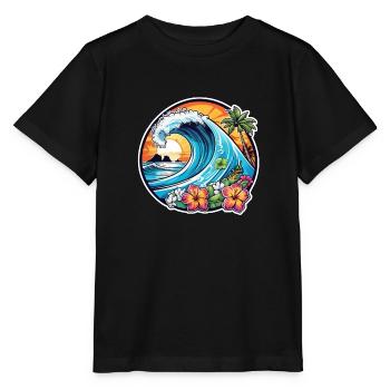 Surfing Beach Palm Tree Sunshine Holidays - Stanley/Stella MINI CREATOR Kids’ T-Shirt - black - Front - Mikhail (115cm)
