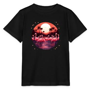 Flamingo Flock Sonnenuntergang, Liebe Flamingos - Stanley/Stella Kinder T-Shirt MINI CREATOR  - Schwarz - Vorne - Mikhail (115cm)