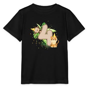 Quatrième anniversaire Jungle Tiger Monkey 4ème garçon - T-shirt bio MINI CREATOR Stanley/Stella Enfant - noir - Devant - Mikhail (115cm)