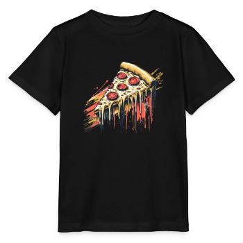 Pizza Stück mit viel Käse Salami Fast Food Lecker - Stanley/Stella Kinder T-Shirt MINI CREATOR  - Schwarz - Vorne - Mikhail (115cm)