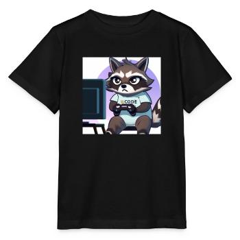 Racoon Playing Computer Games - Stanley/Stella MINI CREATOR Kids’ T-Shirt - black - Front - Mikhail (115cm)