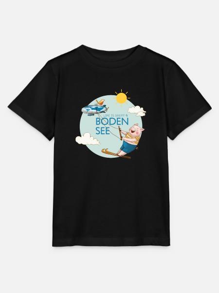 Wasserski Schwein "Life is great @Bodensee" - Stanley/Stella Kinder T-Shirt MINI CREATOR - Schwarz