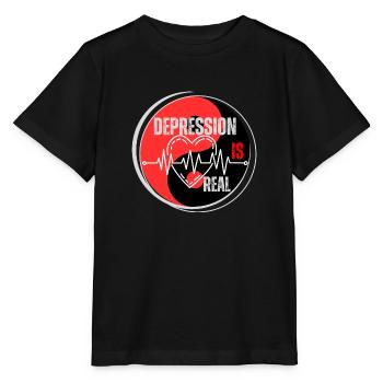 Design « La dépression est réelle » rouge noir - T-shirt bio MINI CREATOR Stanley/Stella Enfant - noir - Devant - Mikhail (115cm)