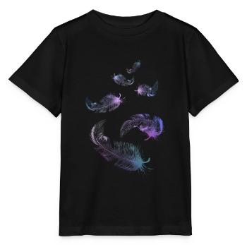 plumes arc-en-ciel lilas bleu vert menthe - T-shirt bio MINI CREATOR Stanley/Stella Enfant - noir - Devant - Mikhail (115cm)