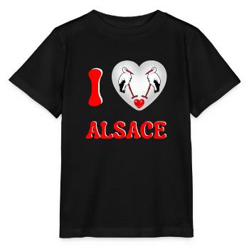 I love Alsace Alsace Cigognes J'aime l'alsace - T-shirt bio MINI CREATOR Stanley/Stella Enfant - noir - Devant - Mikhail (115cm)