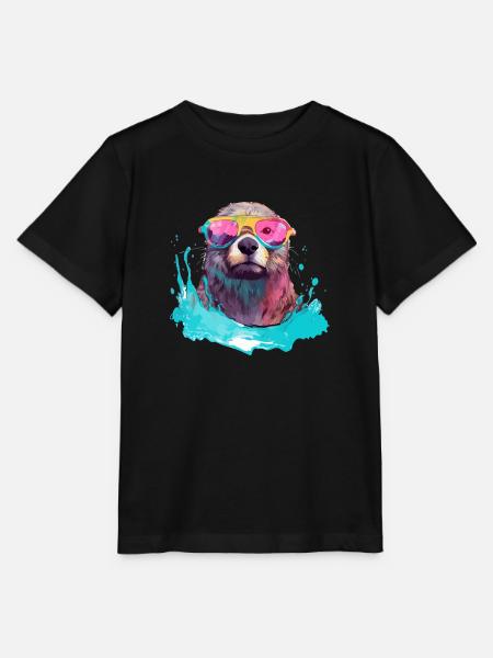 Nini der bebrillte Otter - Stanley/Stella Kinder T-Shirt MINI CREATOR  - Schwarz