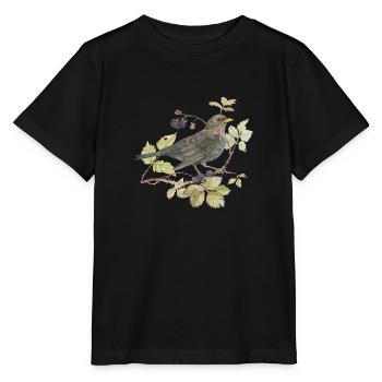 Amsel auf Zweig Liebevolle Aquarellzeichnung - Stanley/Stella Kinder T-Shirt MINI CREATOR  - Schwarz - Vorne - Mikhail (115cm)