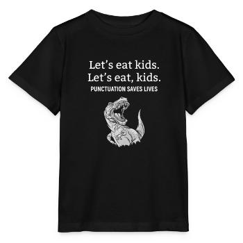 Satzzeichen retten Leben - Dino Humor - Stanley/Stella Kinder T-Shirt MINI CREATOR  - Schwarz - Vorne - Mikhail (115cm)