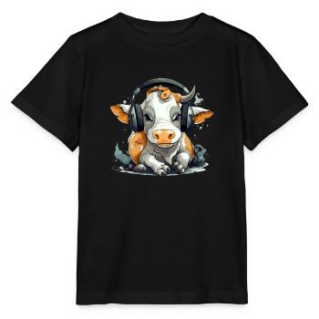 Milly the audiophile cow - Stanley/Stella MINI CREATOR Kids’ T-Shirt - black - Front - Mikhail (115cm)