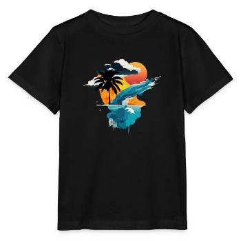 Coucher de soleil au bord de la mer - soleil, mer et palmier - T-shirt bio MINI CREATOR Stanley/Stella Enfant - noir - Devant - Mikhail (115cm)