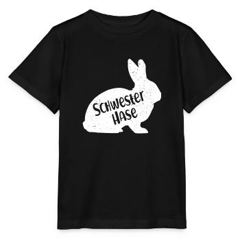 Schwester Hase Partnerlook Geschwister Oster Hasen - Stanley/Stella Kinder T-Shirt MINI CREATOR  - Schwarz - Vorne - Mikhail (115cm)