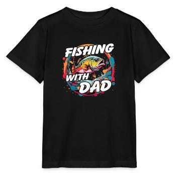 Fishing with dad with colorful fish design - Stanley/Stella MINI CREATOR Kids’ T-Shirt - black - Front - Mikhail (115cm)