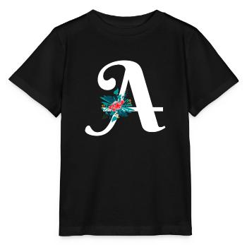 Buchstabe A blumig - Stanley/Stella Kinder T-Shirt MINI CREATOR  - Schwarz - Vorne - Mikhail (115cm)