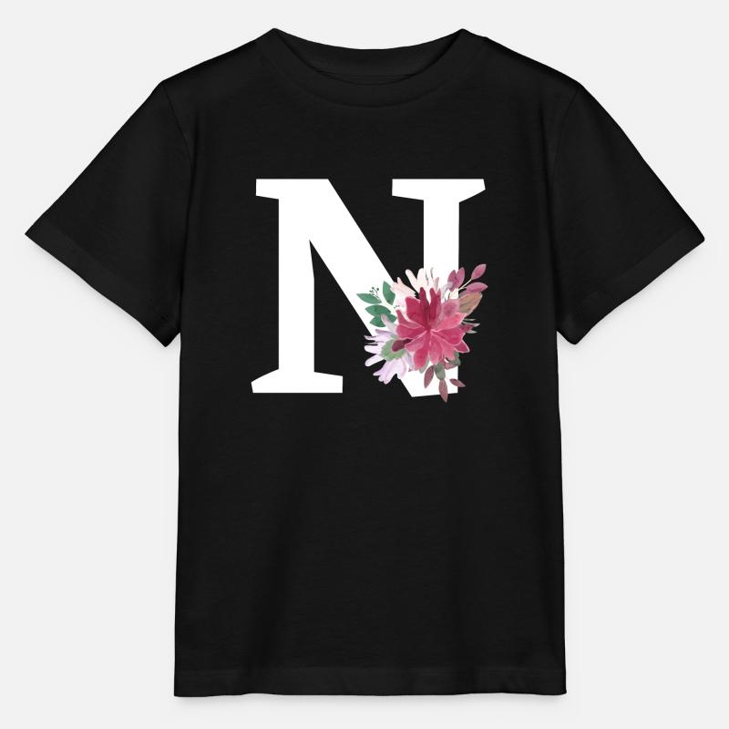 Lettre n floral - T-shirt bio MINI CREATOR Stanley/Stella Enfant - noir